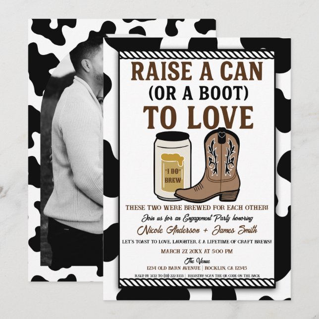 "I Do Brew" Country Western Engagement Party Invitation (Front/Back)