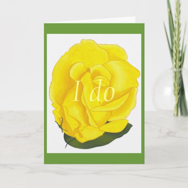 I do, bright yellow rose, wedding invitation cards (Front)