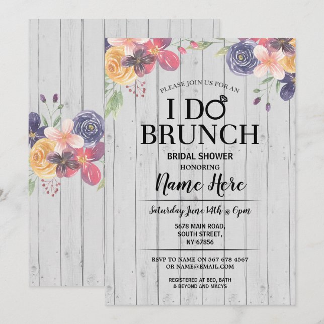I Do Brunch Bridal Shower Floral Flower Invite (Front/Back)