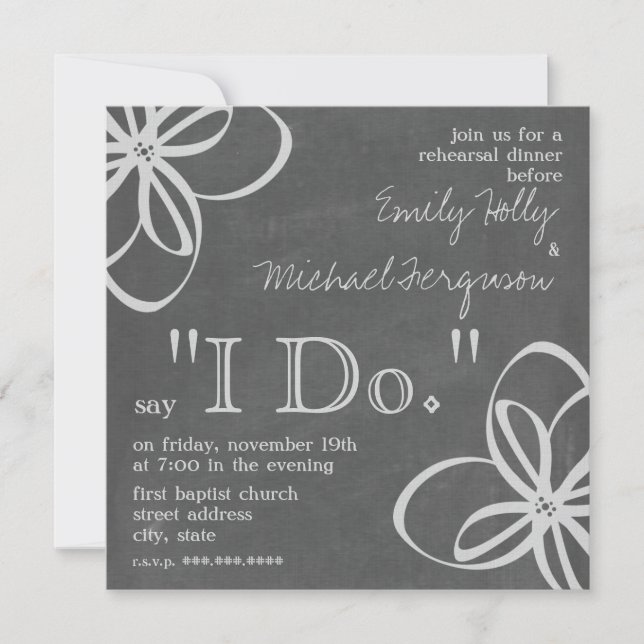 "I Do" Chalk Inspired Rehearsal Dinner Invitation (Front)
