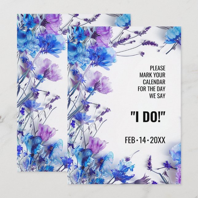 I DO 💍 Cornflowers and Lavender Elegance Save The Date (Front/Back)