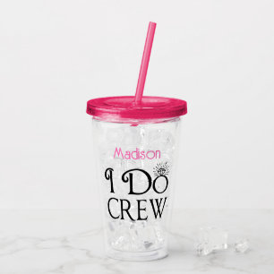 I Do Crew Black Pink Monogram Wedding Bridesmaid Acrylic Tumbler