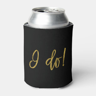 I Do Crew Faux Gold Foil and Black with Heart Can Cooler