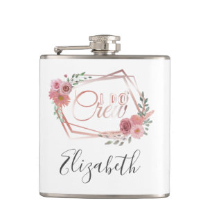 I Do Crew Pink Floral Blush Pink Flowers Greenery  Hip Flask