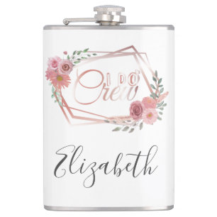 I Do Crew Pink Floral Blush Pink Flowers Greenery  Hip Flask