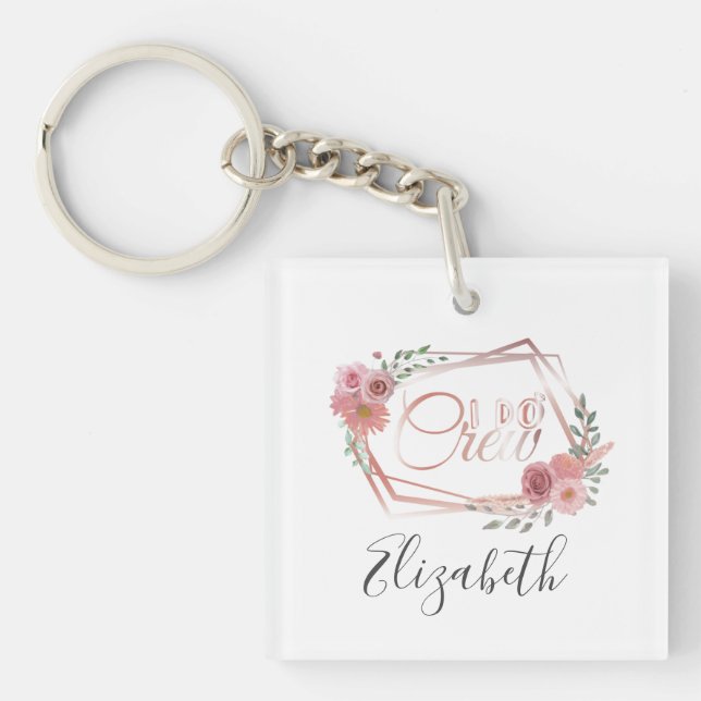 I Do Crew Pink Floral Blush Pink Flowers Greenery  Key Ring (Front)