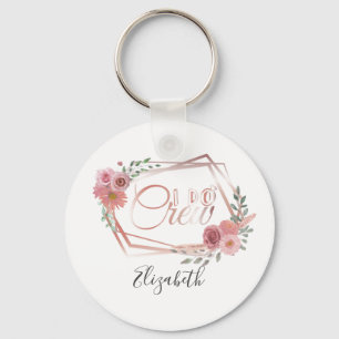 I Do Crew Pink Floral Blush Pink Flowers Greenery Key Ring
