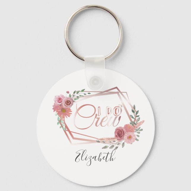 I Do Crew Pink Floral Blush Pink Flowers Greenery Key Ring (Front)