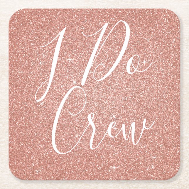 I Do Crew Pink Glitter Bachelorette Party Coaster (Front)