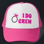 I Do Crew | She Do Crew Bachelorette Bride Goodie  Trucker Hat<br><div class="desc">Retro seventies typography themed bride-to-be bridesmaids girls design for cool bridal shower,  bachelorette spring summer party. Featuring 'I Do Crew' message,  funny bachelorette bride phrase design with pink heart engagement wedding ring. Modern chic retro bachelorette girls design.</div>