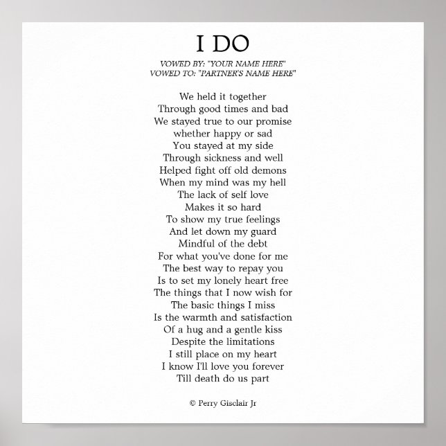 "I DO" CUSTOMIZABLE POSTER (Front)