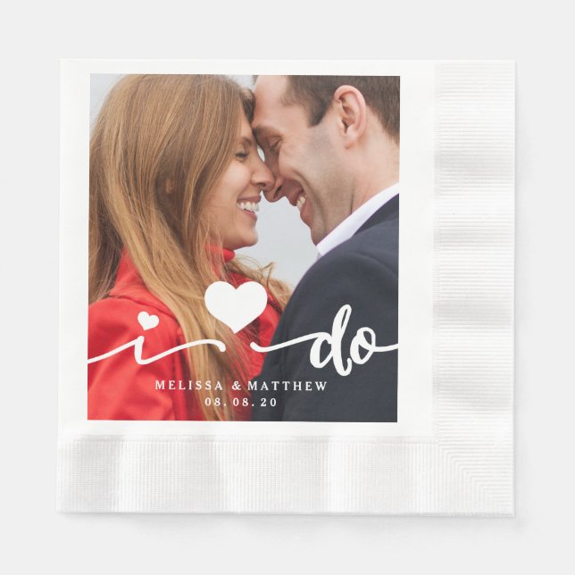 I Do Cute Heart Photo Wedding Paper Napkin (Front)