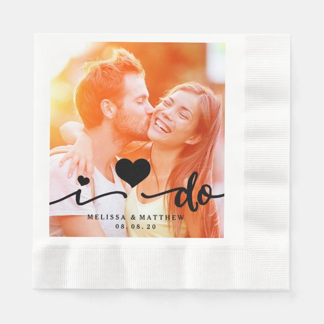 I Do Cute Heart Photo Wedding Paper Napkin (Front)