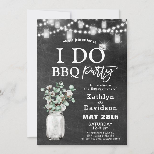 I DO Engagement Eucalyptus Floral Chalkboard BBQ Invitation (Front)