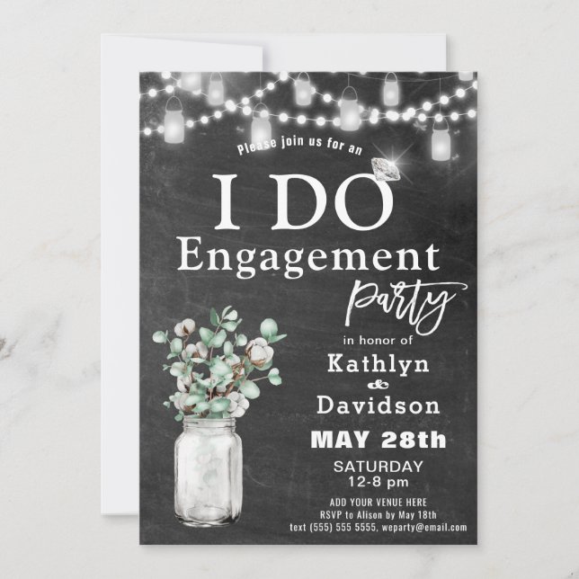 I DO Engagement Eucalyptus Floral Chalkboard Party Invitation (Front)