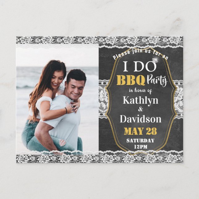 I DO Engagement Photo Elegant Lace Chalkboard BBQ  Invitation Postcard (Front)