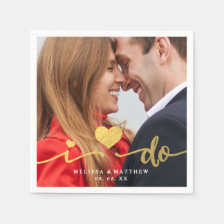 I Do Faux Gold Photo Wedding Paper Napkin