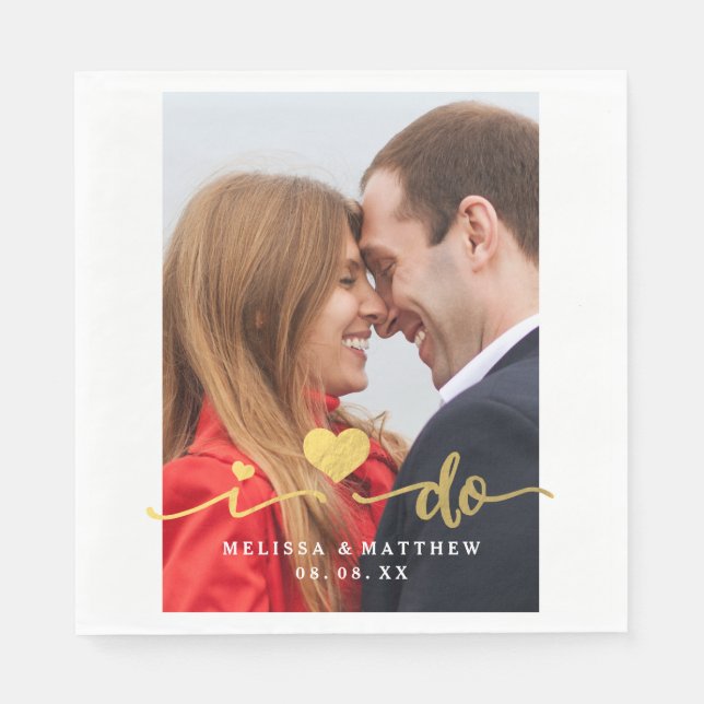 I Do Faux Gold Photo Wedding Paper Napkin (Front)
