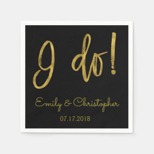I Do Gold Foil and Black Wedding Napkins
