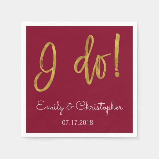 I Do Gold Foil and Burgundy Wedding Napkins Paper Serviettes