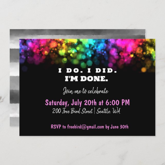 I Do. I Did. I'm Done, Funny and Colourful Divorce Invitation (Front/Back)