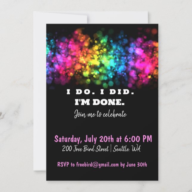 I Do. I Did. I'm Done, Funny and Colourful Divorce Invitation (Front)