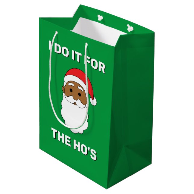 I Do It For The Ho's African American Santa Green Medium Gift Bag (Back Angled)