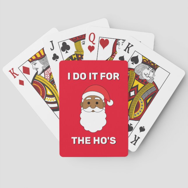 I Do It For The Ho's African American Santa Red Playing Cards (Back)
