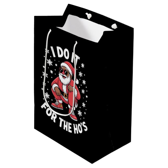 I Do It For The Hos African Santa American Xmas  Medium Gift Bag (Front Angled)