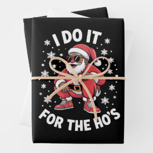I Do It For The Hos African Santa American Xmas Wrapping Paper Sheet