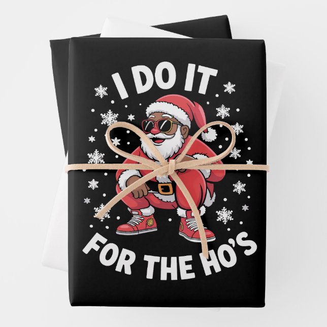 I Do It For The Hos African Santa American Xmas  Wrapping Paper Sheet (In situ)