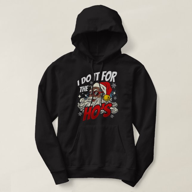 I Do It For The Hos Black Christmas Santa Men Hoodie (Design Front)