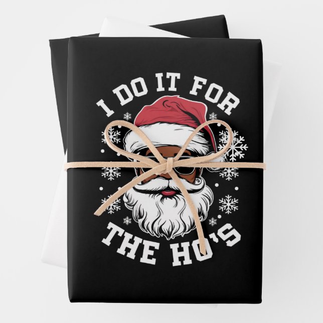 I Do It For The Hos Christmas African Santa  Wrapping Paper Sheet (In situ)