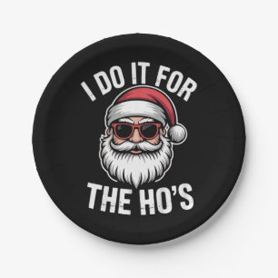 I Do It For The Hos Funny Christmas Santa Vintage Paper Plate
