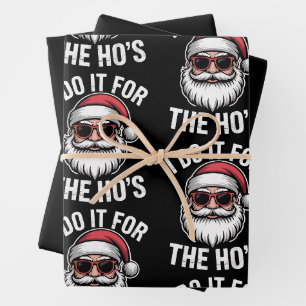 I Do It For The Hos Funny Christmas Santa Vintage Wrapping Paper Sheet