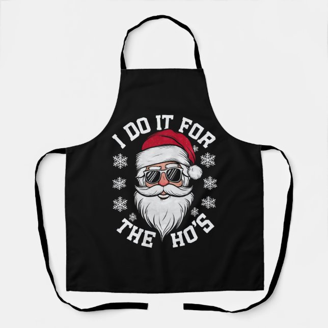 I Do It For The Hos Funny Santa Ugly Christmas  Apron (Front)