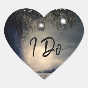 I Do Lit up Lanterns in Tree Moonlight Wedding Heart Sticker
