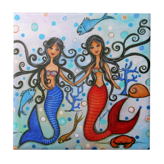 I do, Mermaid Couple Painting by Prisarts Tile (Front)