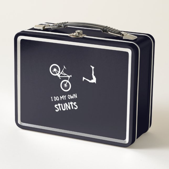 I Do My Own Stunts Mountain Bike Metal Lunch Box (Front)