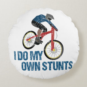 I Do My Own Stunts Mountain Biker Vintage Round Cushion