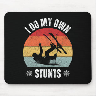 I Do My Own Stunts Skiing Retro Sunset Funny Ski Mouse Mat