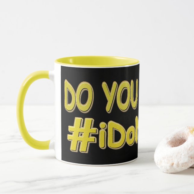 "I Do Not Care" Cute Expression Design. Buy Now Mug (With Donut)