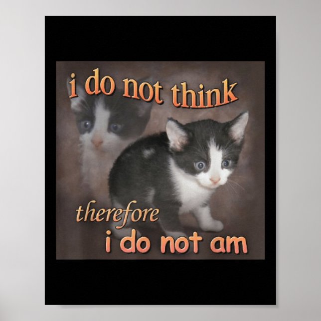 I Do Not Think Therefore I Do Not Am Cat Meme Men  Poster (Front)