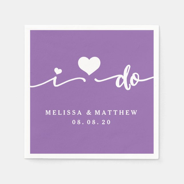 I Do Personalised Purple Wedding Paper Napkin (Front)