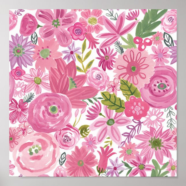 I Do Pink Watercolor Floral Pattern Poster (Front)