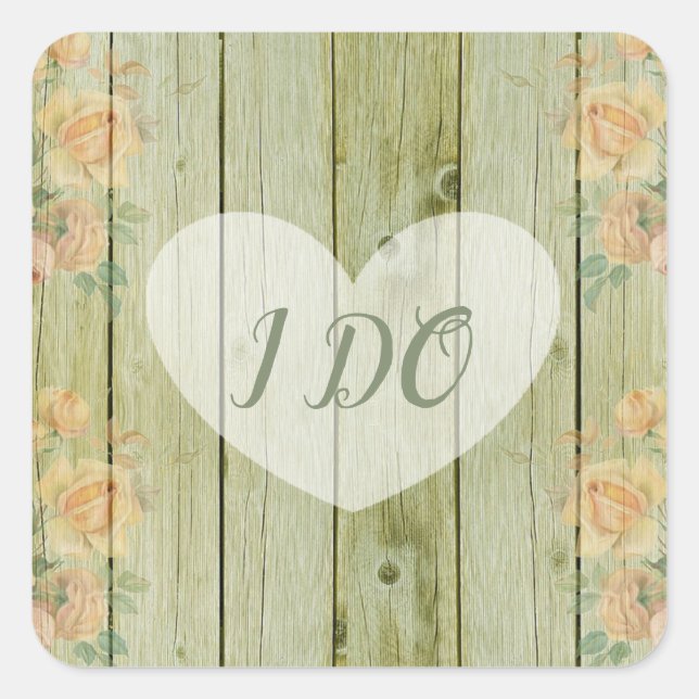 I Do Rustic Wood Rose Floral Wedding Stickers (Front)