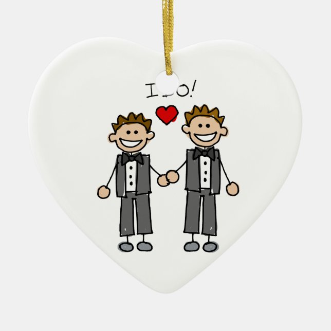 I Do Two grooms Ceramic Tree Decoration (Front)