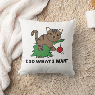 I Do What I Want A Funny Christmas Cat Throw Pillo Cushion