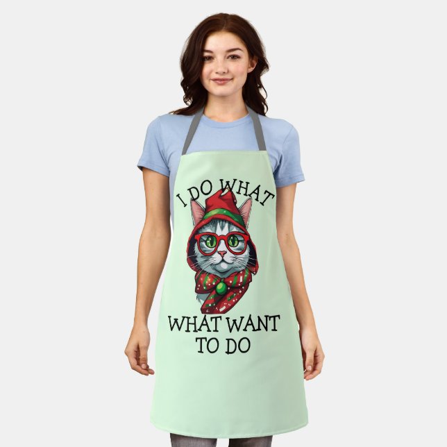 'I Do What I Want' Attitude, Funny Christmas Cat  Apron (Worn)