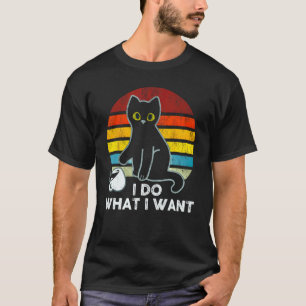 I Do What I Want Black Cat Pouring Coffee Vintage T-Shirt
